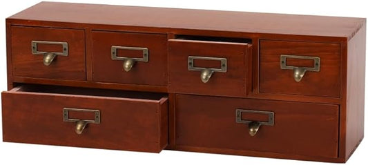 Apothecary Drawers Wooden Storage Box with 6 Drawers Vintage Countertop Wooden Drawers Apothecary Cabinet Library Card Catalog Cabinet （BROWN）