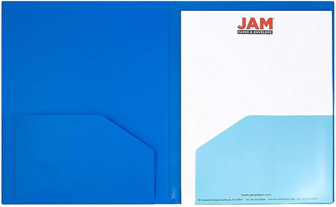 JAM PAPER Heavy Duty Plastic Multi Pocket Folders - 4 Pocket Organizer - Blue - 2/Pack