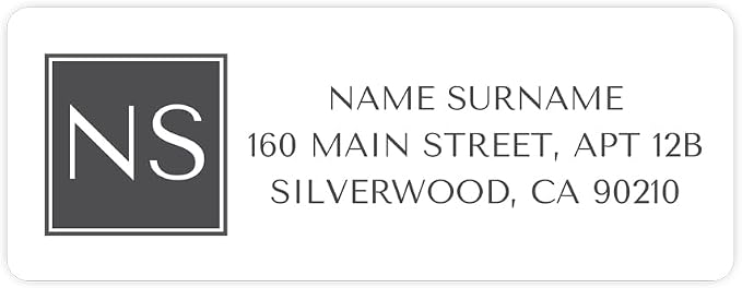 Personalized Return Address Labels – Grey Square Monogram Design, Custom Name & Address, Peel & Stick Mailing Labels, 100 Count (1" x 2⅝") by Dotty About Paper