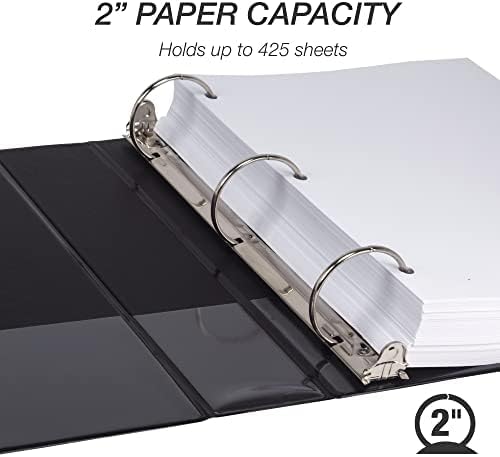 Samsill 2 Inch 3 Ring Binders, Economy Round Ring, Clear View Cover, 425 Sheet Capacity - for School, Home, Office - Black, 12 Pack