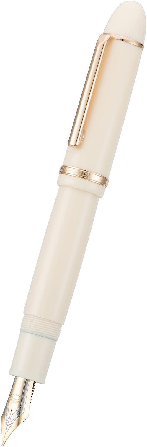 Jinhao X159 Ivory White Acrylic Fountain Pen, Size 8 Medium Nib Gold Trim Classic Design Smooth Writing Pen with Converter