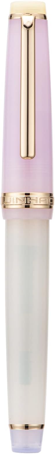 Jinhao 82 Acrylic Fountain Pen, Iridium Extra Fine Nib with Ink Converter, Macaron Peach Pink Contrast Color Classic Design Smooth Writing Pen (Gold Trim)