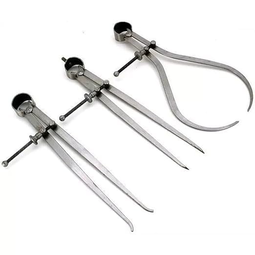 3 Pieces Spring Caliper Set - Inside, Outside & Divider 6" Inch / 150 Divider Set Mm - Measuring Tool, Workshop, Tool Room Wood-Turning Lathe Projects. Leather Crafting & Scribing