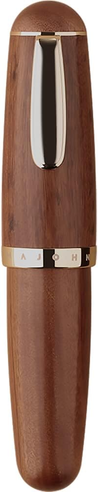 Majohn Q1 Fountain Pen Fude Pen Bent Nib Brown Wood, Little Fat Man Eyedropper Filling Pocket Pen Large Capacity