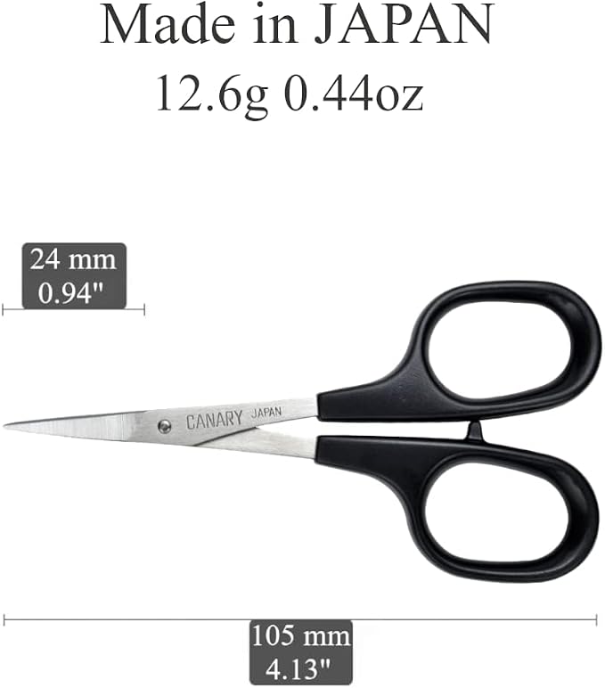 CANARY Japanese Mini Detail Scissors 4", Small Precision Scissors for Paper Crafting, Fabric Cutting, Art Crafts, Eyebrows, Nose Hair, Made in JAPAN