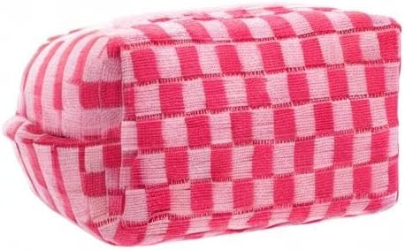 PAZIMIIK Checkered Makeup Bag for Purse Portable Zipper Make Up Pouch Small Cosmetic Case for Travel Accessories (Hotpink) | Cute Zipper Makeup Organizer for Women, Travel Essentials, Toiletries, Makeup Brushes, Beauty Accessories&Bridesmaid Gifts