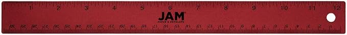 JAM PAPER Strong Aluminum Ruler - 12 Inch - Metal Ruler with Non-Skid Cork Backing - Red Metallic - Sold Individually