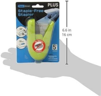 Plus Paper Clinch Compact Staple-Free Stapler, Heavy Duty, Green
