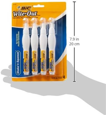 BIC Wite-Out Brand Shake 'n Squeeze Correction Pen, 8 ML Correction Fluid, School Supplies for Students and Teachers, Fast and Precise, 4-Count Pack in White