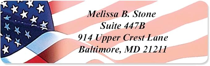 Proudly American Flag Personalized Return Address Labels with Elegant Dispenser - Roll of 250 Custom USA Stickers