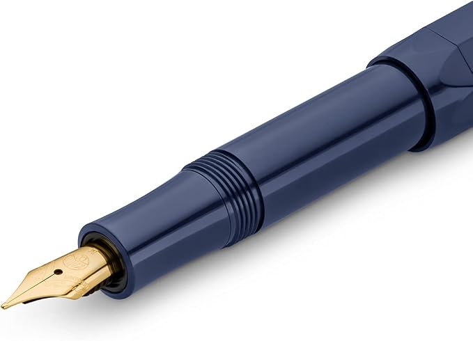Kaweco CLASSIC SPORT Fountain Pen Navy Blue with 23 Carat Gold-Plated Steel Nib and Iridium Tip for Ink Cartridges I Sport Fountain Pen 13 cm I Nib: B (Broad)