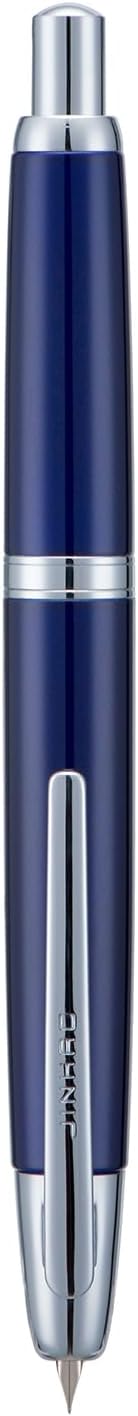 Jinhao 10 Press Fountain Pen with Box, Dark Blue Retractable Fine Nib with Ink Converter Set (Silver Clip)