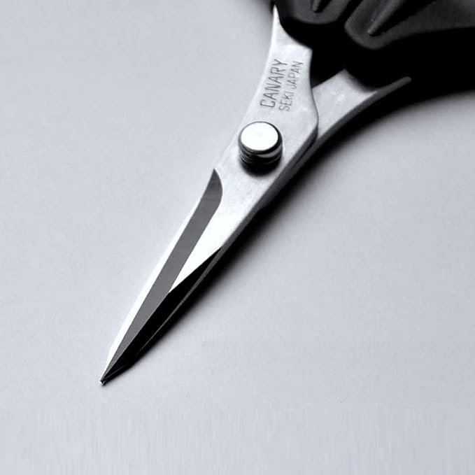 CANARY Spring Loaded Craft Scissors with Cover 6.3" [Sharp Tips], Made in JAPAN, Razor Sharp Japanese Stainless Steel Blade, Black