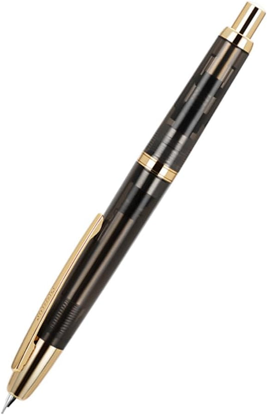 Jinhao 20 Retractable Fountain Pen Fine Nib with Converter Resin Writing Gift Pen, Transparent Black with Golden Clip