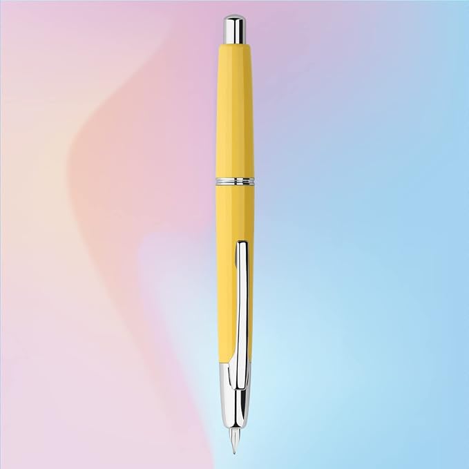 erofa Majohn A2 Press Fountain Pen Extra Fine Nib with Box, Retractable Yellow Resin Ink Pen with Converter Writing Pen Set (Silver Clip Version