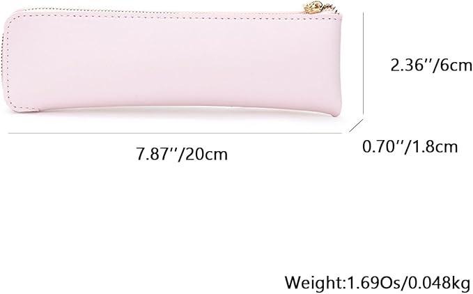 Faux Leather Pencil Case Slim Pencil Pouch Durable Zipper Stationery Bag Small Travel Use（Pink/FL）
