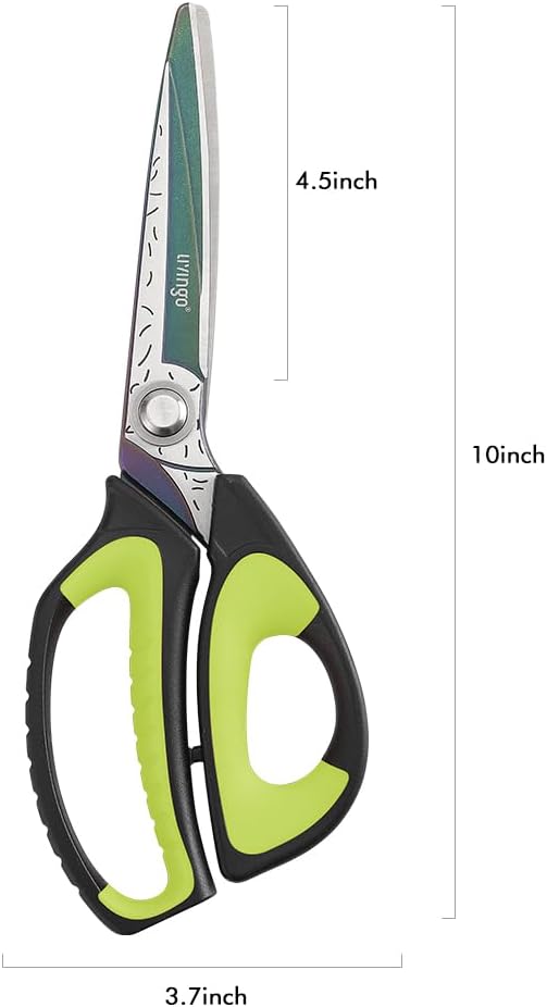 LIVINGO 10" Heavy Duty Multipurpose Shears for Shop & Garden (Green/Black) | Forged Stainless Steel With Titanium Coating Cuts Fabric, Cardboard, Pruning Branches, Household Materials, Rust-resistant