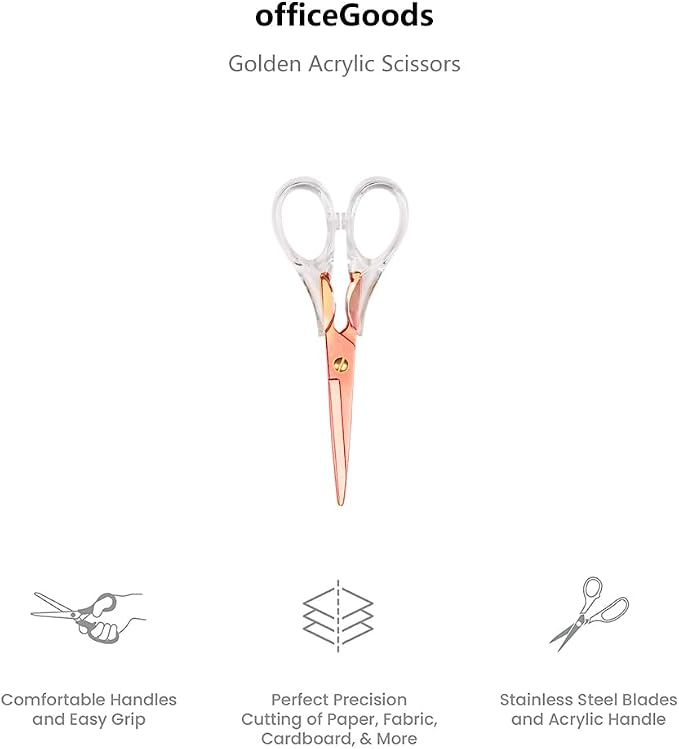 Aesthetic Clear Acrylic Scissors, 6.3" Craft Shears with Rose-gold Sharp Stainless Steel Blades for Home Office & School, Cute Stationery Tools for Bullet Journaling, Scrapbooking & Gift Wrapping