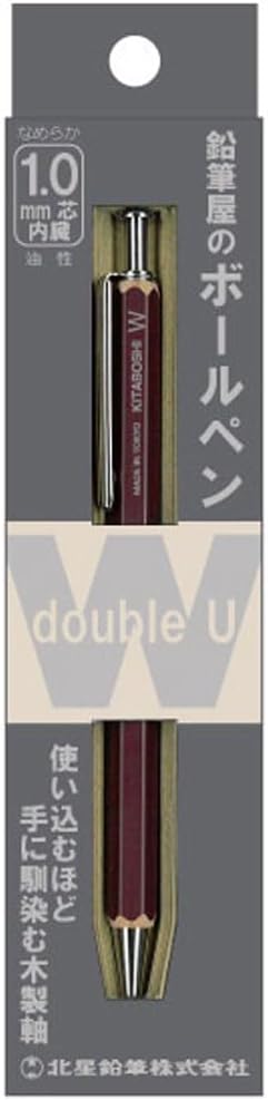 Kitaboshi 1.0mm Ballpoint Pen, Wooden Barrel, Adzuki Red (Burgundy), 1ea (W-600AZ)