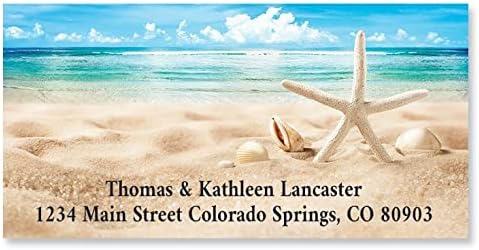 Summer Sea Star Tropical Beach Personalized Deluxe Address Labels - Set of 144, Self-Adhesive, Flat-Sheet Rectangle Labels, by Colorful Images