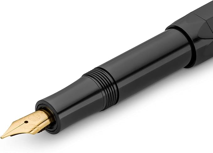 Kaweco CLASSIC SPORT Fountain Pen Black with 23 Carat Gold-Plated Steel Nib and Iridium Tip for Ink Cartridges I Sport Fountain Pen 13 cm I Nib: B (Broad)