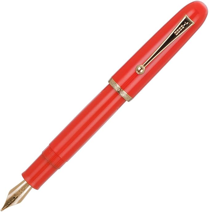 Jinhao 9016 Fountain Pen Fine Point, Dadao Series Red Acrylic Heartbeat Nib with Large Converter for Writing, Signature and Calligraphy