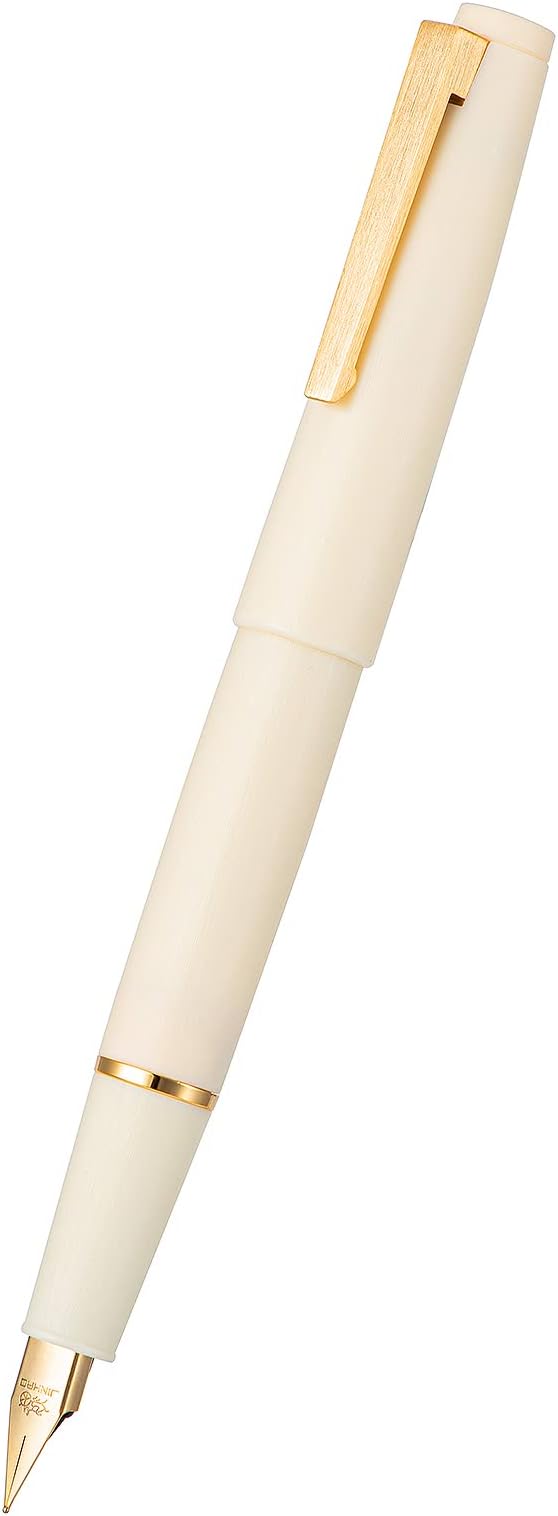 Jinhao 80 Ivory White Fiber Brushed Fountain Pen, Iridium Extra Fine Gold Nib with Ink Converter, Classic Design Smooth Writing Pen (Gold Clip)