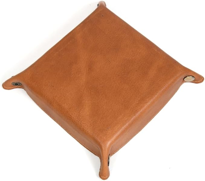 Tolredo Handmade Top Grain Leather Valet Tray – Elegant Organizer for Wallet, Keys, and Phone – Saddle Tan (6X6") (Pack of 2)