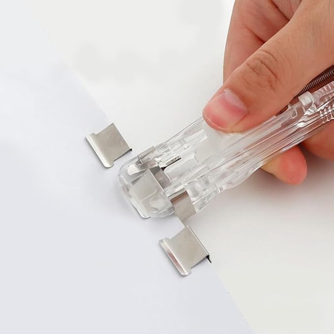 Yardwe 2 Pcs Portable Binder Clip Stapler with 200 Reusable Push Clips, Handheld Paper Clam for Office School