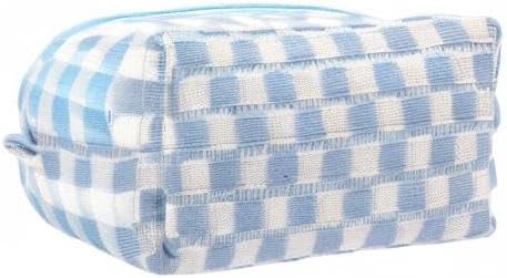 PAZIMIIK Checkered Makeup Bag for Purse Portable Zipper Make Up Pouch Small Cosmetic Case for Travel Accessories (Blue) | Cute Zipper Makeup Organizer for Women, Travel Essentials, Toiletries, Makeup Brushes, Beauty Accessories&Bridesmaid Gifts