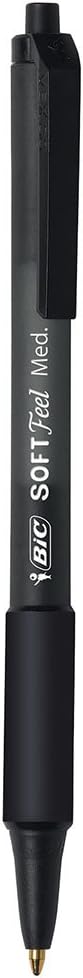 BIC Soft Feel Black Retractable Ballpoint Pens, Medium Point (1.0mm), 36-Count Pack, Black Pens With Soft-Touch Comfort Grip, Pack of 12