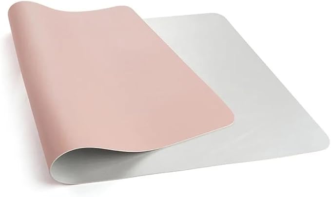 Leather Desk Pad Dual-Sided Office Desk Mat Waterproof,Large Table Cover Protector Smooth Mouse Pad Writing Gaming Mat for Laptop Keyboard (Pink Grey,35.4x15.7in/90x40cm)