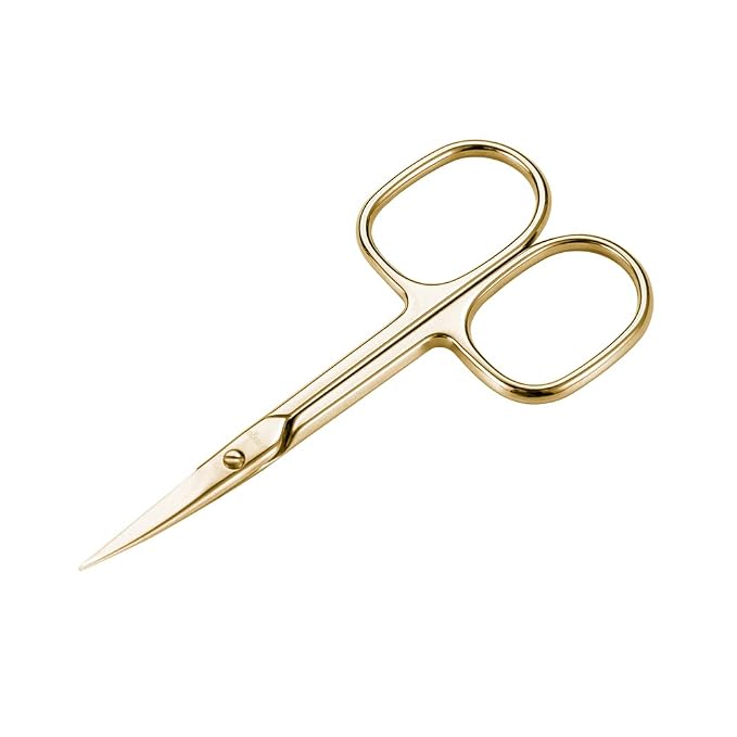 LIVINGO Nail Scissors Sharp Curved Blade Stainless Steel with Case | Fine Cutting Edge, Cuticle Trimming, Manicure Pedicure Care, Premium Gold Finish Design