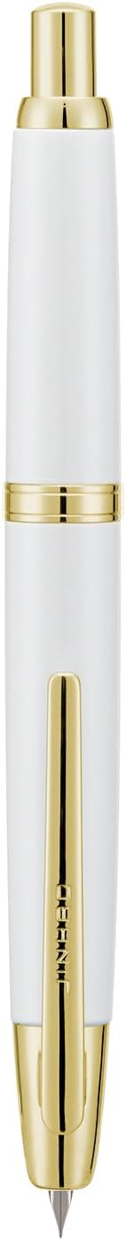 Jinhao 10 Press Fountain Pen with Box, Pearl White Retractable Extra Fine Nib with Ink Converter Set (Golden Clip)