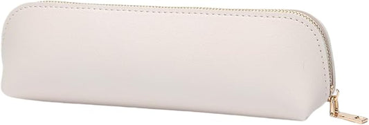 Pencil Case Small Pencil Pouch Slim (Beige, Faux Leather)