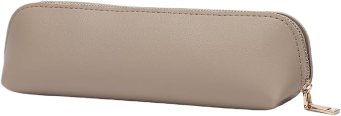 Pencil Case Small Pencil Pouch Slim (Khaki, Faux Leather)