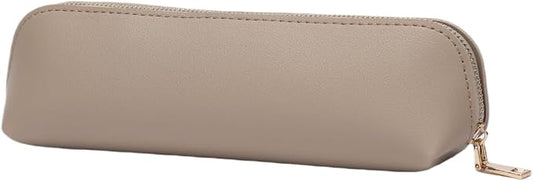 Pencil Case Small Pencil Pouch Slim (Khaki, Faux Leather)