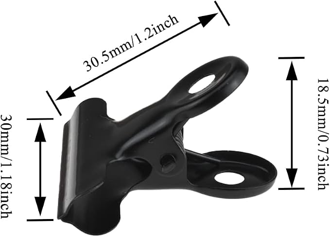 HAHIYO 1.25inch Black Bulldog Clips Metal File Hinge Binder Clips Clamps Save Space Strong Spring Jaws Rock Solid Grip Book Lay Flat Deburred Edge for Hang Photos Wall Grid Dog Food 20PCS