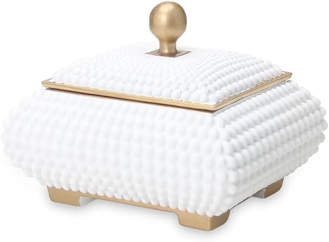 Resin Jewelry Storage Boxes, Personalized Nightstand Organizer Decorative Trinket Box with Lid, Memory Box for Keepsakes, Perfect for Vanity Bedside Office Desktop Decor - 9.8", White