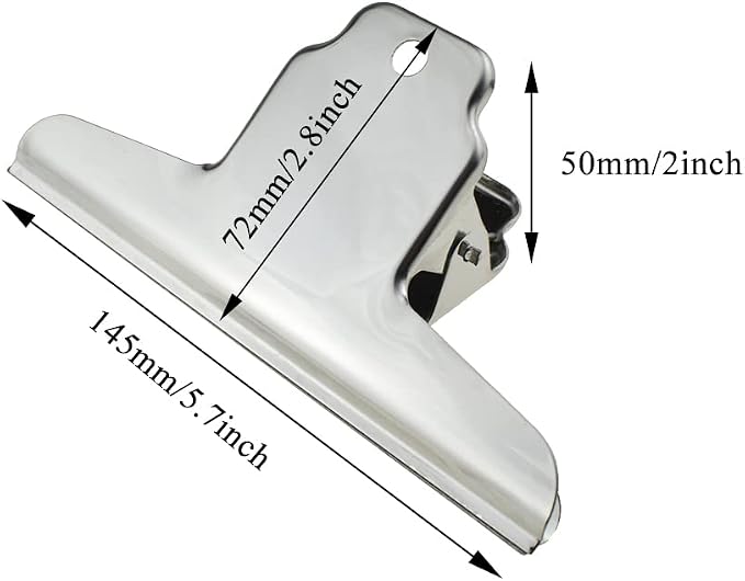 HAHIYO 5.7inch Silver Bulldog Clips Metal File Hinge Binder Clamps Save Space Strong Spring Jaws Rock Solid Grip Book Lay Flat Deburred Edge for Hang Photos Wall Grid Dog Food 5PCS