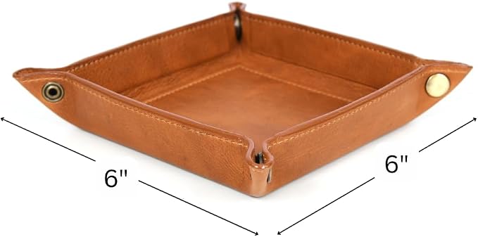 Tolredo Handmade Top Grain Leather Valet Tray – Elegant Organizer for Wallet, Keys, and Phone – Saddle Tan (6X6") (Pack of 2)