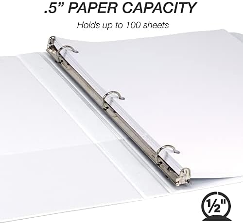 Samsill 0.5 Inch 3 Ring Binders, Economy Round Ring, Clear View Cover, 100 Sheet Capacity - for School, Home, Office - White, 24 Pack