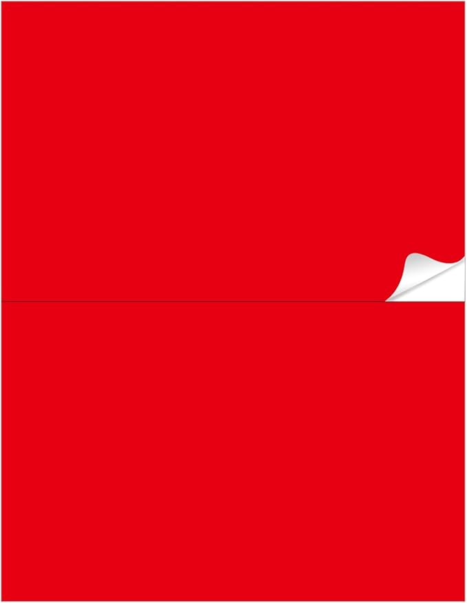 Half-Sheet Printable Shipping Labels- 5 1/2 x 8 1/2- Matte Red Mailing Labels- Laser/Inkjet Compatible - 50/Pack