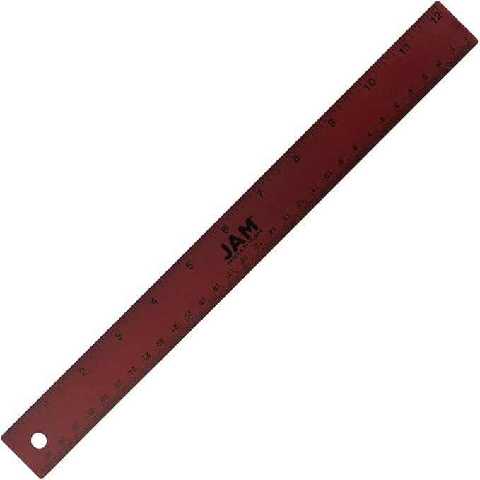 JAM PAPER Strong Aluminum Ruler - 12 Inch - Metal Ruler with Non-Skid Cork Backing - Burgundy Metallic - Sold Individually