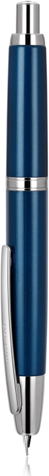 JH10 Press Fountain Pen Fine Nib with Velvet bag, Retractable Blue Metal Ink Pen with Converter Writing (PEARL BLUE)