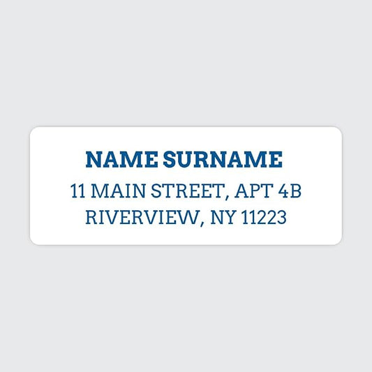 Personalized Return Address Labels – Blue Block Typography Design, Custom Name & Address, Peel & Stick Mailing Labels, 100 Count (1" x 2⅝") by Dotty About Paper
