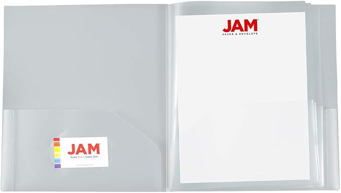 JAM PAPER Heavy Duty Plastic Multi Pocket Folders - 10 Pocket Organizer - Clear - 2/Pack