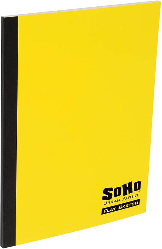 SoHo Urban Artist Tape Bound Lay Flat Sketch Book, Yellow Cover, 6x8 30 Sheets, Smooth Mixed Media Sketchbook, 71lb. (106 GSM) Paper Travel Art Journal, Customizable Soft Cover
