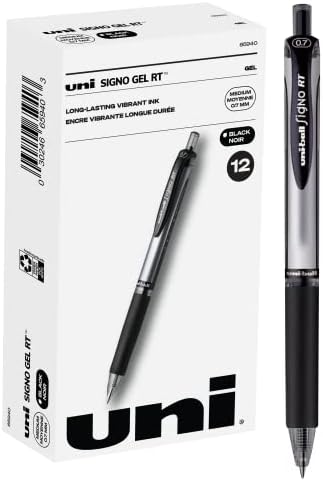 uniball Signo RT Gel Pens, Medium Point (0.7mm), Black, 12 Pack