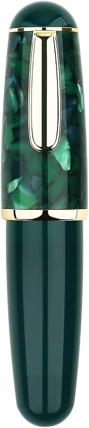 Lanxivi Majohn Q1 Fountain Pen Medium Point Green Acrylic, Little Fat Man Eyedropper Filling Pocket Pen Large Capacity